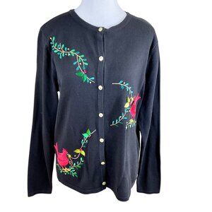 Classic Elements Sweater Cardigan Holiday Christmas Cardinal Black Red Multi (M)